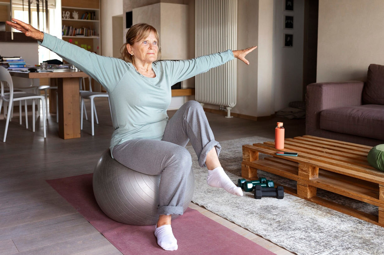 Older adult exercising with physiotherapist support
